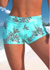 Cyan Mid Waisted Leaf Print Swim Shorts