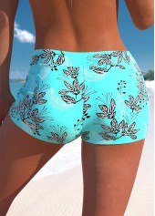 Cyan Mid Waisted Leaf Print Swim Shorts
