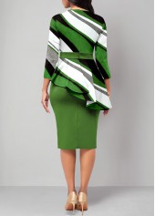 Geometric Print Fake 2in1 Green Round Neck Dress