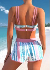 Multi Stripe Print Bowknot Pink Bikini Top-No Bottom