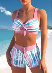 Multi Stripe Print Bowknot Pink Bikini Top-No Bottom