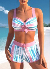 Multi Stripe Print Bowknot Pink Bikini Top-No Bottom