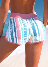 Multi Stripe Print Pink Mid Waisted Swim Shorts