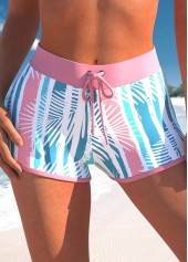 Multi Stripe Print Pink Mid Waisted Swim Shorts