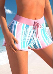 Multi Stripe Print Pink Mid Waisted Swim Shorts