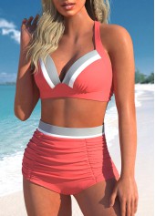 Tie Back Criss Cross Coral Bikini Top-No Bottom