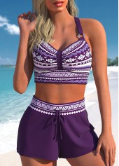 Tribal Print Metal Ring Purple Bikini Set