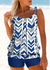 Double Straps Geometric Print Blue Tankini Top-No Bottom