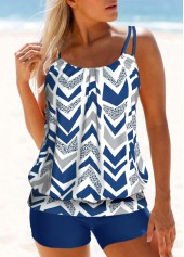 Double Straps Geometric Print Blue Tankini Top-No Bottom