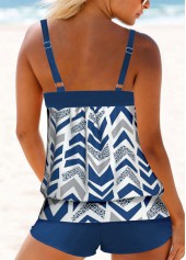 Double Straps Geometric Print Blue Tankini Top-No Bottom