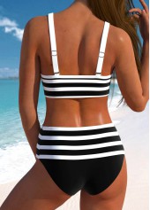 Wide Strap Striped Bowknot Black Bikini Top-No Bottom