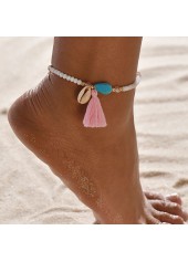 Beads Detail Tassel White Asymmetrical Anklet