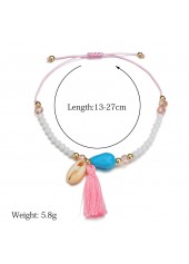 Beads Detail Tassel White Asymmetrical Anklet