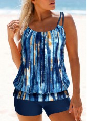 Geometric Print Circular Ring Blue Tankini Top-No Bottom