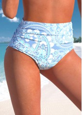 High Waisted Dusty Blue Paisley Print Bikini Bottom