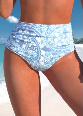High Waisted Dusty Blue Paisley Print Bikini Bottom