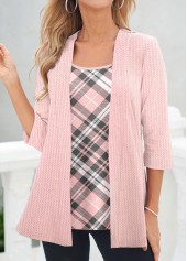 Plaid Fake 2in1 Pink Long Sleeve T Shirt