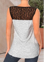 Light Grey Marl Split Neck Lace Tank Top