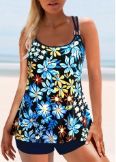 Floral Print Circular Ring Multi Color Tankini Set