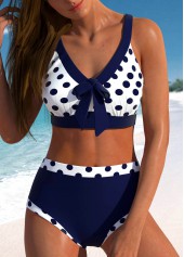 Plus Size Navy Polka Dot Patchwork Bikini Top-No Bottom