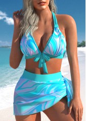 High Waisted Wave Pattern Print Mesh Bikini Set