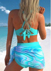 High Waisted Wave Pattern Print Mesh Bikini Set