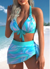 High Waisted Wave Pattern Print Mesh Bikini Set