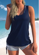 Mid Waisted Striped Three-Piece Navy Tankini Set