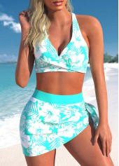 High Waisted Floral Print Criss Cross Bikini Set