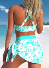 High Waisted Floral Print Criss Cross Bikini Set