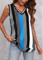 Polka Dot Circular Ring Black Tank Top