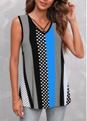 Polka Dot Circular Ring Black Tank Top