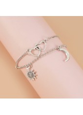 Silver Heart Metal Detail Anklet Set