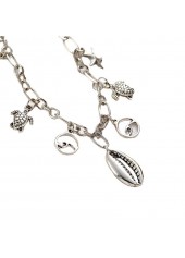 Starfish and Turtle Silver Chain Anklet