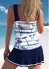 Mid Waisted Tropical Plants Print Patchwork Tankini Set