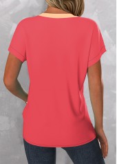 Ombre Button Peach Red Split Neck T Shirt