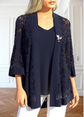 Two Piece Navy 3/4 Sleeve Cardigan and Tank Top