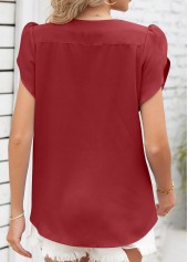 Round Neck Ruched Wine Red T Shirt
