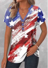 Flag Print Button Multi Color T Shirt