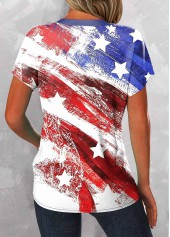 Flag Print Button Multi Color T Shirt