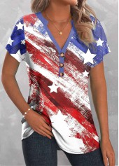 Flag Print Button Multi Color T Shirt