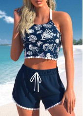 Mid Waisted Marine Life Print Patchwork Bikini Set