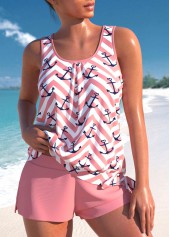 High Waisted Geometric Print Tie Pink Tankini Set