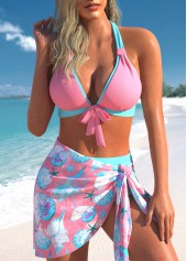 Mid Waisted Marine Life Print Three-piece Bikini Set