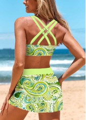 Mid Waisted Paisley Print Criss Cross Bikini Set