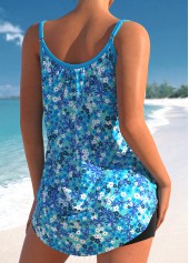 Ditsy Floral Print Bowknot Sky Blue Tankini Top-No Bottom