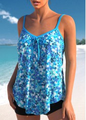 Ditsy Floral Print Bowknot Sky Blue Tankini Top-No Bottom