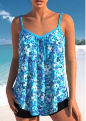 Ditsy Floral Print Bowknot Sky Blue Tankini Top-No Bottom