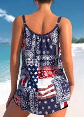 American Flag Print Patchwork Multi Color Tankini Set