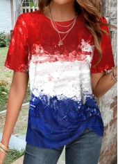 Flag Print Twist Multi Color T Shirt